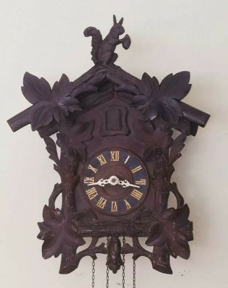 Rare Large Antique Cuckoo Clock Carved Squirrel With Nut Germany Parts / Repair