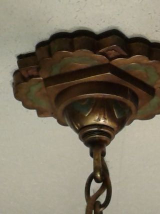 ANTIQUE ART DECO Slipper Shade Ceiling Light Thick Amber Shades Re - Wired. 8