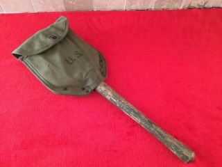 Us Army Usmc Ww2 Folding Shovel With Cover Vtg Gi Entrenching E - Tool Dated 1945