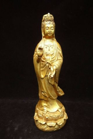 Rare Large Old Chinese Gilt Bronze " Guanyin " Buddha Statue Marked " Qianlong "