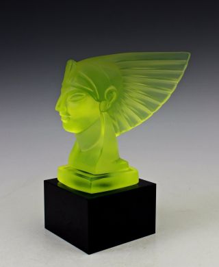 French Art Deco Sculpture Bohemian Green Art Glass Car Mascot 4