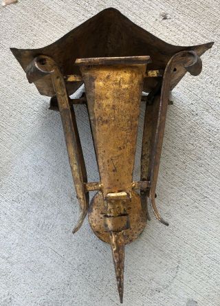 Antique Vintage Hammered Cast Iron Gothic Craftsman Outdoor Porch Wall Light
