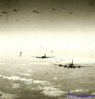 Org.  Photo: Aerial View B - 17 Bomber Flying Through Intense German Aa Flak