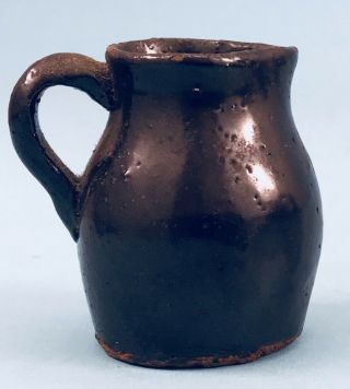 19th Century Antique Miniature 2.  25 " Redware Or Earthenware Jug With Handle