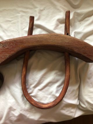 Ox horse double yoke wall hanging Hand Carved Primitive Solid Wood 3
