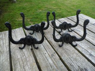 (4) Vintage Coat Hat Hall Tree Ornate Cast Iron Hooks 2