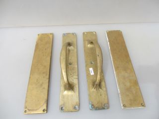 Vintage Brass Door Handles Shop Pulls Set Finger Push Plates Old 12 "