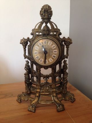 Vintage Large Brass Mantle Clock Antique Art Nouveau Deco