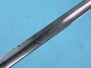 British English WW1 Lion Head Engraved Navy Officer ' s Sword w/ Scabbard 7