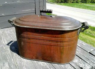Primitive Copper WASH TUB BOILER with Tin Lid ATLANTIC Vintage 2