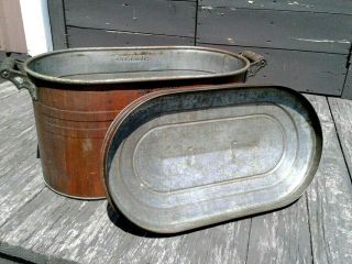 Primitive Copper WASH TUB BOILER with Tin Lid ATLANTIC Vintage 8