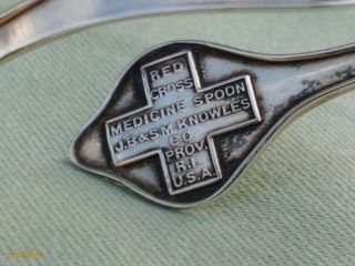 RARE ANTIQUE 1901 PATENT STERLING SILVER RED CROSS MEDICINE SPOON.  KNOWLES,  R.  I. 3