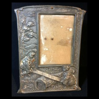 Antique Art Nouveau See Saw Margery Daw Nursery Rhyme Picture Photo Frame C 1900