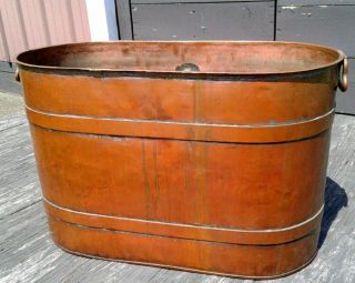 Antique Heavy Gauge Copper Pressure Boiler Wash Tub Hanging Metal Handles 2
