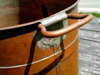 Antique Heavy Gauge Copper Pressure Boiler Wash Tub Hanging Metal Handles 8