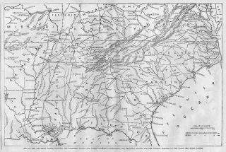 Civil War Map Southern States Union & Rebel Positions Alabama Tennessee Missouri
