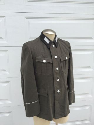 East German Enlisted Service Tunic Early Style W/belt Holes Dated 1964 Dk Green