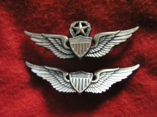 640.  Vn Era Sterling Us Army Basic & Command Pilots Wings By Same Maker
