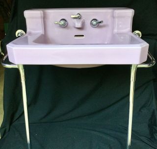 Vtg Rare Standard Medium Purple Porcelain Sink 1935 T5 Towel Bar Chrome
