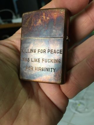 Rare Vietnam War Zippo Lighter Cover Case 68killing For Peace