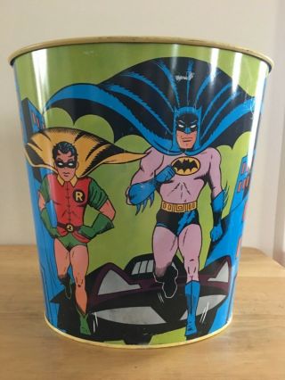 1966 Vintage Batman And Robin Tin Garbage Trash Can Chein Co Dc Comics