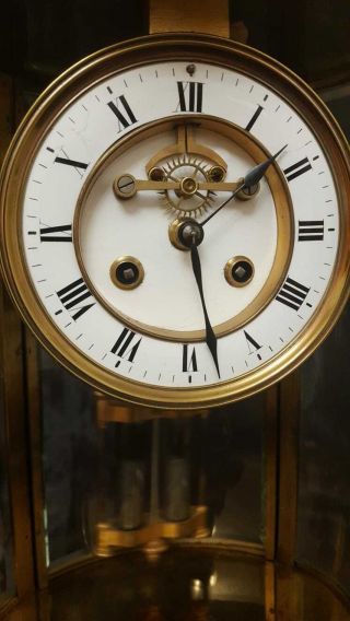 19 C French Oval Four Glass Mantel Clock 8 Day Striking Brass & Bevelled 2