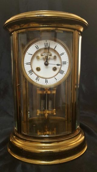 19 C French Oval Four Glass Mantel Clock 8 Day Striking Brass & Bevelled 3