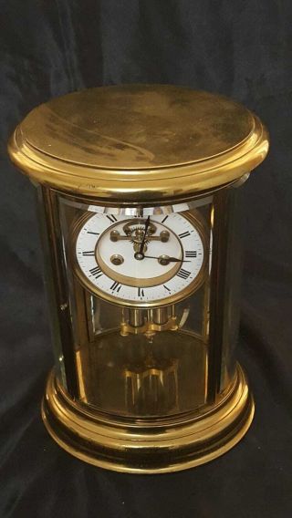 19 C French Oval Four Glass Mantel Clock 8 Day Striking Brass & Bevelled 4
