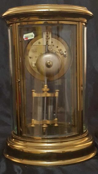 19 C French Oval Four Glass Mantel Clock 8 Day Striking Brass & Bevelled 6
