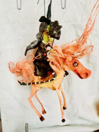 Primitive HANDSCULPTED WIZARD OF OZ WITCH RIDING HORSE OF A DIFFERENT COLOR 8” 4