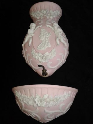 Wedgewood Style Jasperware Pink Wall Jardiniere Font And Fountain
