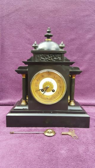 Vintage Antique Samuel S Marti Slate Marble Mantel Clock See Video C1900