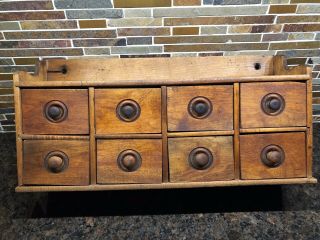 Antique Primitive 8 Drawer Apothecary Wood Spice Cabinet