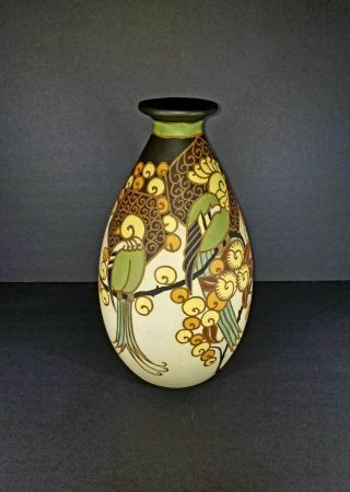Great Boch Freres Keramis Large Art Deco Tropical Birds Vase At
