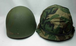 US M1 steel helmet Vietnam era with late 60s? liner and 1963 Mitchell camo cover 3