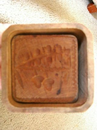 Antique Primitive Wooden Butter Mold Rare Square Carved Wood Acorns