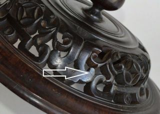 LARGE ANTIQUE CHINESE CARVED ROSEWOOD WOOD COVER LID FOR JAR VASE 11