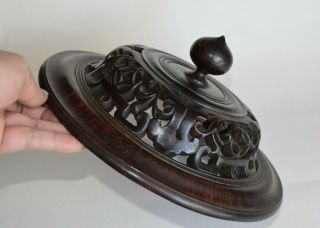 Large Antique Chinese Carved Rosewood Wood Cover Lid For Jar Vase