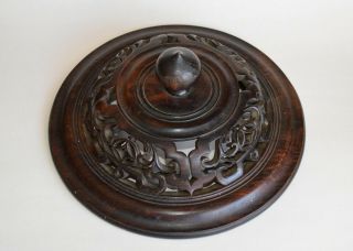 LARGE ANTIQUE CHINESE CARVED ROSEWOOD WOOD COVER LID FOR JAR VASE 2