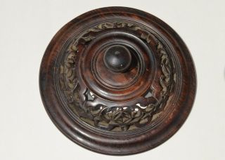 LARGE ANTIQUE CHINESE CARVED ROSEWOOD WOOD COVER LID FOR JAR VASE 5