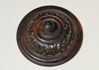 LARGE ANTIQUE CHINESE CARVED ROSEWOOD WOOD COVER LID FOR JAR VASE 6