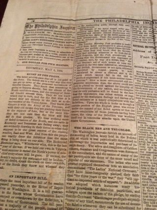 Philadelphia Newspaper Civil War Antique Paper 5/5 1864 Flotilla Gen Palmer Peck 12