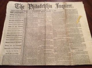 Philadelphia Newspaper Civil War Antique Paper 5/5 1864 Flotilla Gen Palmer Peck