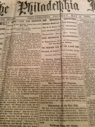 Philadelphia Newspaper Civil War Antique Paper 5/5 1864 Flotilla Gen Palmer Peck 3