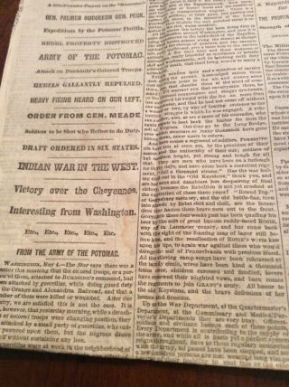 Philadelphia Newspaper Civil War Antique Paper 5/5 1864 Flotilla Gen Palmer Peck 5
