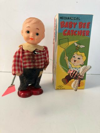 Vintage Baby Bee Catcher Mechanical Tin Wind Up Japan