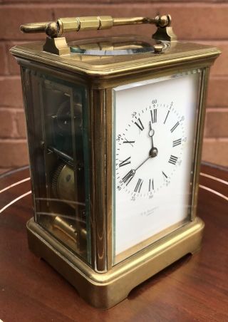 A Good Antique Brass Cased French Repeater Carriage Clock,  Circa 1900s.