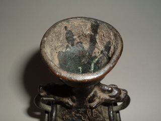 ANTIQUE CHINESE BRONZE JOSS INCENSE STICK HOLDER / VASE LATE MING OR QING - - NR 5