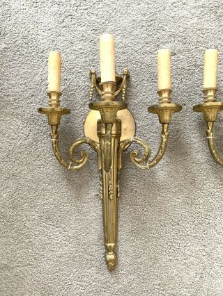 Pair Bronze Adams Style Wall Sconces 3 Light Arms 2