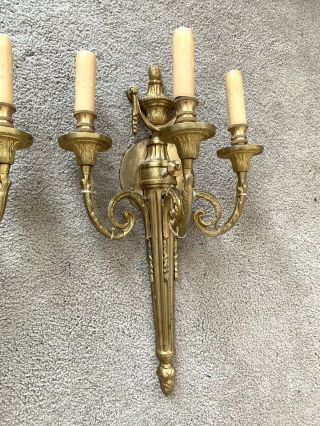 Pair Bronze Adams Style Wall Sconces 3 Light Arms 3